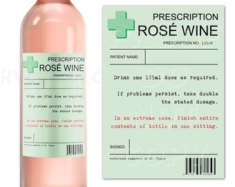 Etiqueta de vino rosado con receta, pegatina de botella de vino rosado, etiqueta de botella de vino, regalo de vino rosado, etiqueta de vino personalizada, regalo de cumpleaños para ella