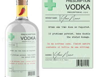 Etichetta personalizzata per bottiglia di vodka con ricetta medica, regalo originale per la festa del papà.