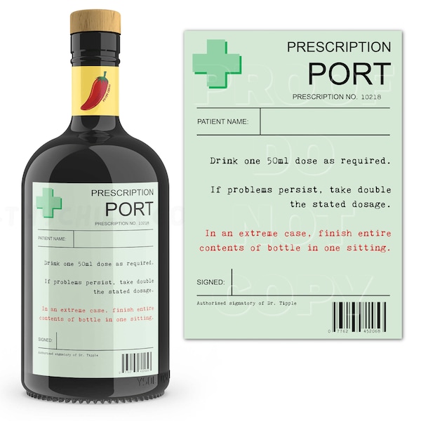 Prescription Port Label, Port Bottle Label, Port Gift, Port Drinker Gift, Alcohol Gifts, Funny Alcohol Label, Port Wine Gift, Port Gift Set