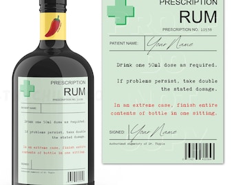 Personalised Prescription Rum Label, Funny Novelty Rum Lover Gift, Birthday Gifts