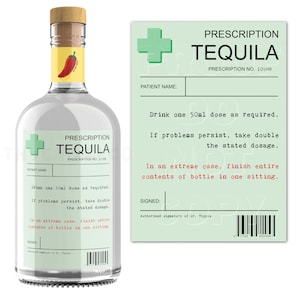 Etichetta tequila da prescrizione, regalo tequila, etichetta tequila personalizzata, etichetta bottiglia tequila, adesivo bottiglia tequila, tequila di emergenza