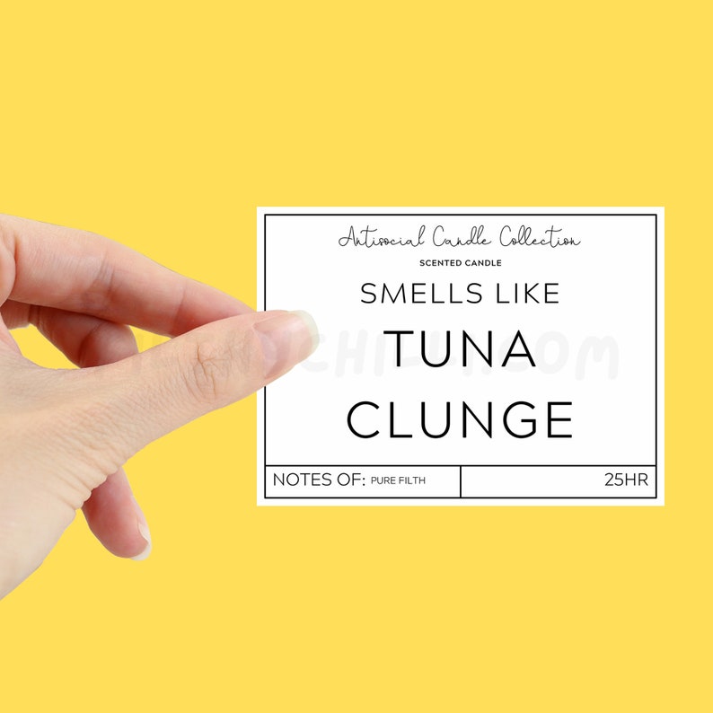 Funny Smells Like Tuna Clunge Candle Label. This is used to stick on your own candle to make a gift at home