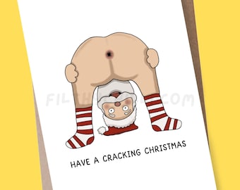 Carte de Noël drôle de père Noël qui craque, carte inappropriée pour les adultes