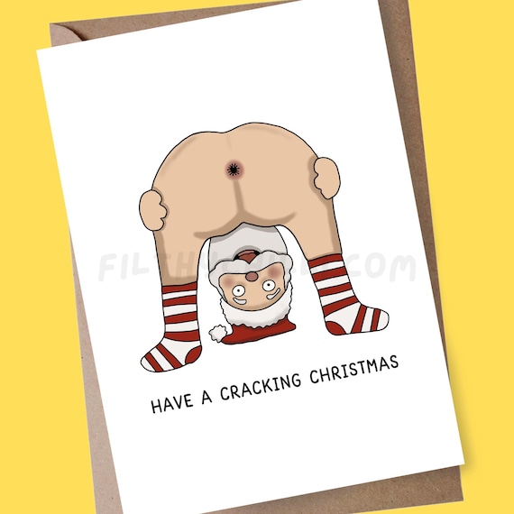 Funny Santa Cracking Christmas Card, Inappropriate Card for Adults