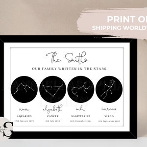 Family Star Signs Print, Star Map Birthday, Family Zodiac Print, Family Constellations Wall Art, Astrology Gifts for Him, Christmas Gift