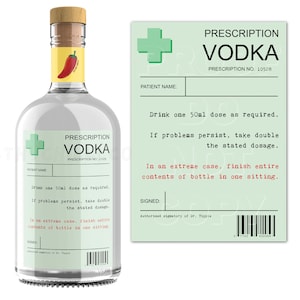 Prescription Vodka Label, Vodka Gifts, Vodka Bottle Label, Vodka Lover Gift, Vodka Bottle Sticker, Personalised Vodka, Birthday Gift for Her