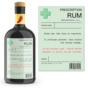 Prescription Rum Label, Rum Gifts, Rum Lover Gifts, Personalised Rum, Rum Bottle, Rum Label, Funny Christmas Gift Ideas, Rum Sticker, Rhum