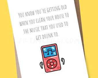 Tarjeta de cumpleaños nostálgica, divertida temática de los 90 para millennials