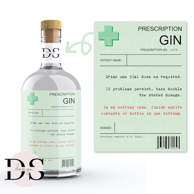 Prescription Gin Label Personalised Gin Bottle Label Gin Etsy Australia