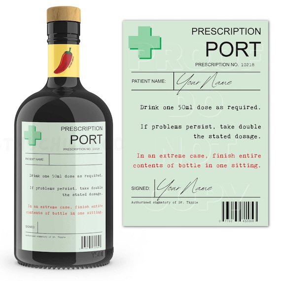 Personalised Prescription Port Wine Label, Funny Alcohol Gift, Birthday Gifts, ™
