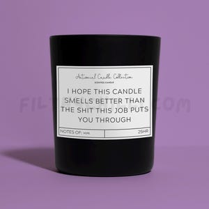 Funny I Hope This Candle Smells Better Than The Shit This Job Puts You Through Candle Gift. Plum and Rhubarb Scent with a Black Glass Container Jar. Made with Vegan Friendly Coconut Wax