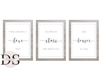 Bedroom Wall Art, How Long Will I Love You Print, Home Gallery, New Home Gift, Simple Decor, Nursery Prints, Bedroom Decor, Bedroom Prints