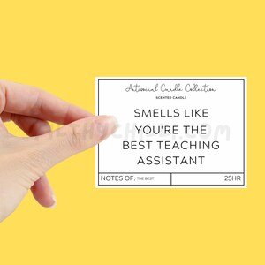 Funny Smells Like You're The Best Teaching Assistant Candle Label. This is used to stick on your own candle to make a gift at home