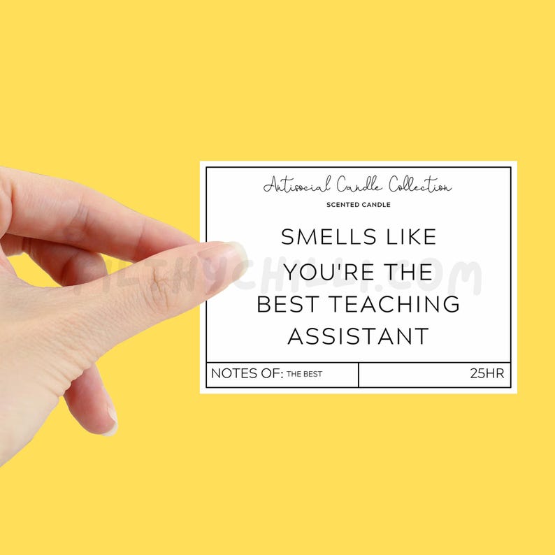 Funny Smells Like You're The Best Teaching Assistant Candle Label. This is used to stick on your own candle to make a gift at home