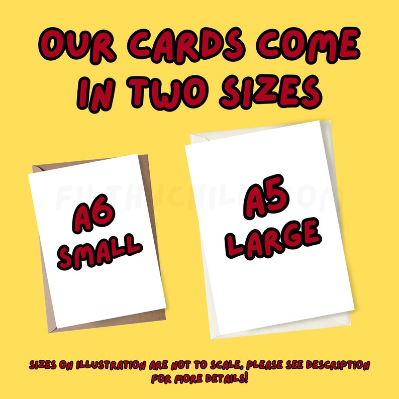 May include: Two blank greeting cards, one labeled "A6 Small" and the other labeled "A5 Large". The cards are white with a brown envelope behind each.