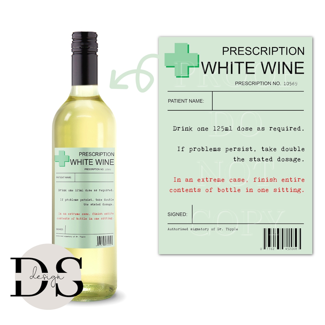 Prescription White Wine Label White Wine Bottle Sticker Wine Etsy UK