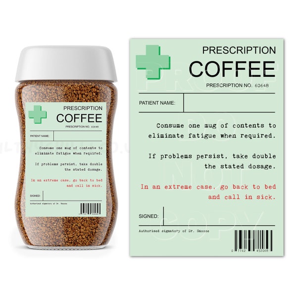 Prescription Coffee Label, Coffee Lover Gift, Coffee Jar Sticker, Coffee Jar Label, Coffee Gift, Funny Birthday Gift for Her, Coffee Sticker