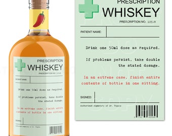 Prescription Whiskey Label, Bourbon Bottle Label, Whiskey Bottle Label, Whiksey Gift, Sarcastic Gifts, Joke Bottle Label, Gift for Dad