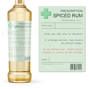 Prescription Spiced Rum Label, Spiced Rum Bottle Sticker, Spiced Rum Bottle Label, Spiced Rum Gift, Personalised Alcohol, Christmas Gifts