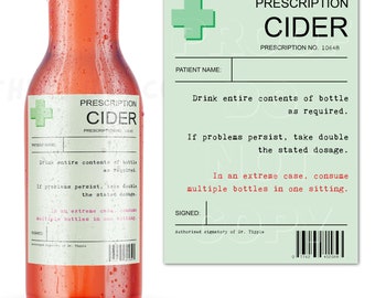 Prescription Cider Label, Cider Bottle Label, Cider Gift, Cider Bottle Sticker, Prescription Label, Cider Lover Gifts, Birthday Gift for Dad