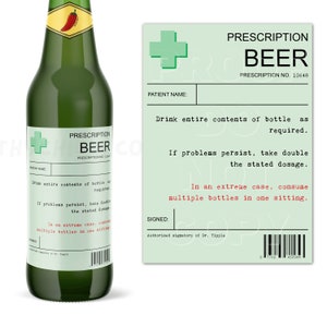 Prescription Beer Label, Beer Bottle Sticker, Beer Bottle Label, Beer Gift, Beer Sign, Alcohol Label, Personalised Alcohol, Christmas Gifts