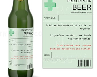 Personalised Prescription Beer Bottle Sticker, Novelty Alcohol Label, Fathers Day Gifts