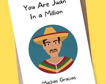 Funny Thank You Card, One In a Million Card, Best Friend Card, Thank You Cards, Mexican Cards, Funny Thank You Card For Friends, Funny Cards