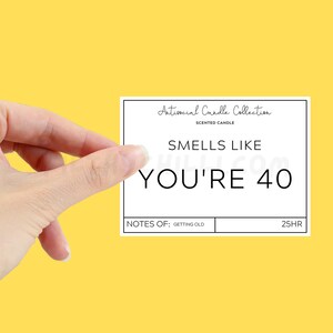 Funny Smells Like You Are 40 Candle Label to stick onto your own candle.