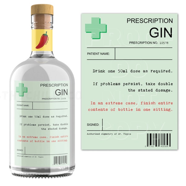 Prescription Gin Label, Personalised Gin Bottle Label, Gin Bottle Stickers, Gin Gifts for Her, Emergency Gin, Birthday Gifts, Joke Gifts