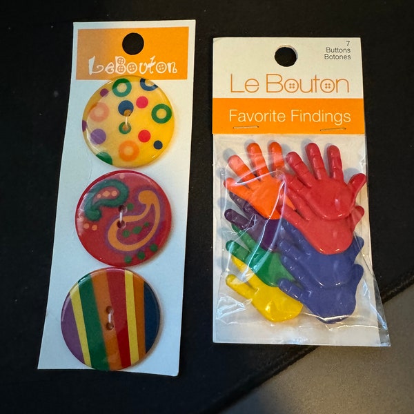 Vintage Rainbow Colored 90s Buttons Child Hands Handprint Circus Round Buttons - Colorful and Fun!