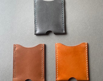 SUPER SECONDS | Handcrafted minimalist leather card sleeve/slim/compact card holder in saddle tan