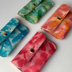 Hand Painted Leather Card Holder: Genuine Leather Wallet
