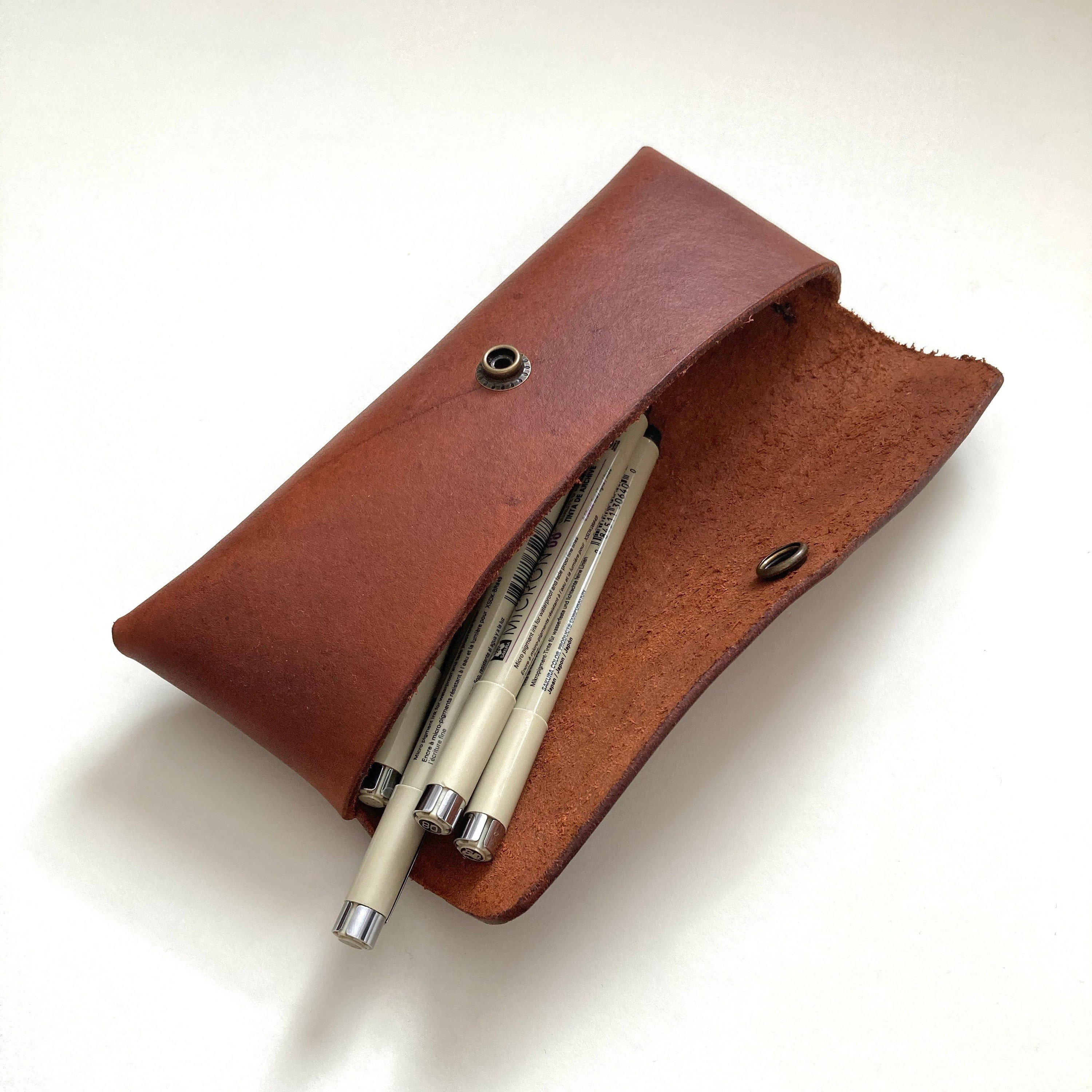  Rustic Genuine Leather Pencil Roll - Pen and Pencil Case - Dark  Brown : Arts, Crafts & Sewing