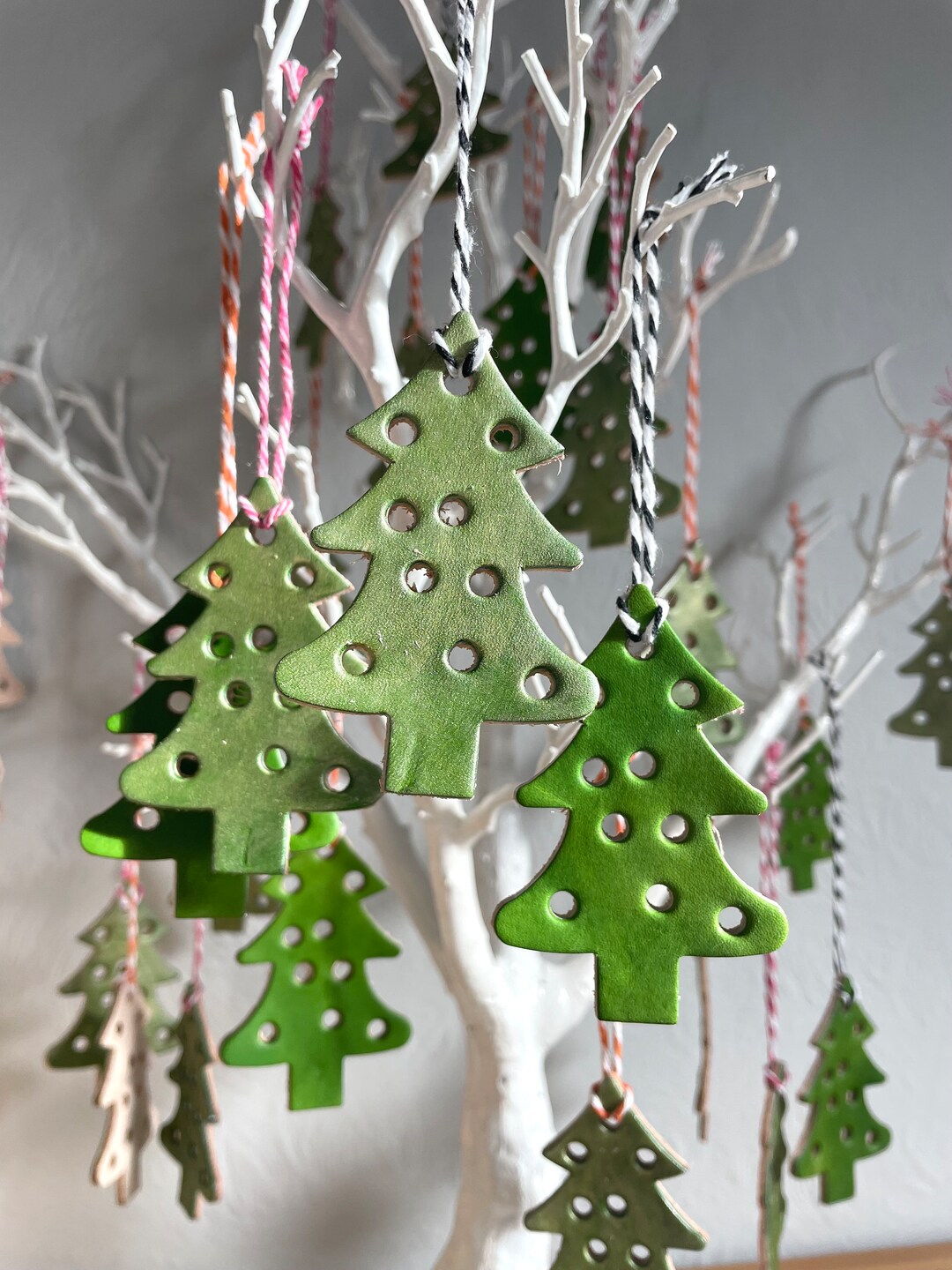 Handmade Christmas Tree Decorations With Candy Cane String Leather Handmade Christmas Tree Decorations With Candy Cane String Leather