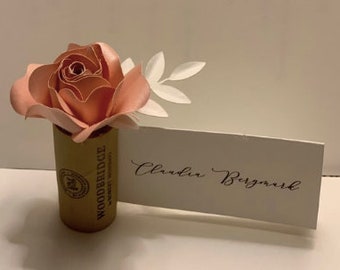 Wein Kork Papier Blume Placecard