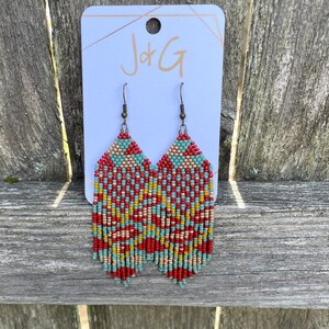 Courtney Earrings • Turquoise, Brick Red, Rose Gold + Mustard Yellow