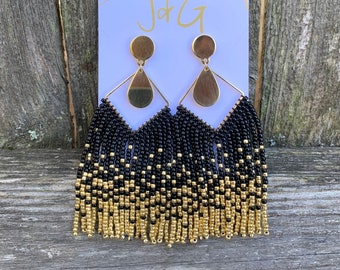 Kelly Earrings • Circular Gold Stud • 20mm Gold • Black + Gold Ombré