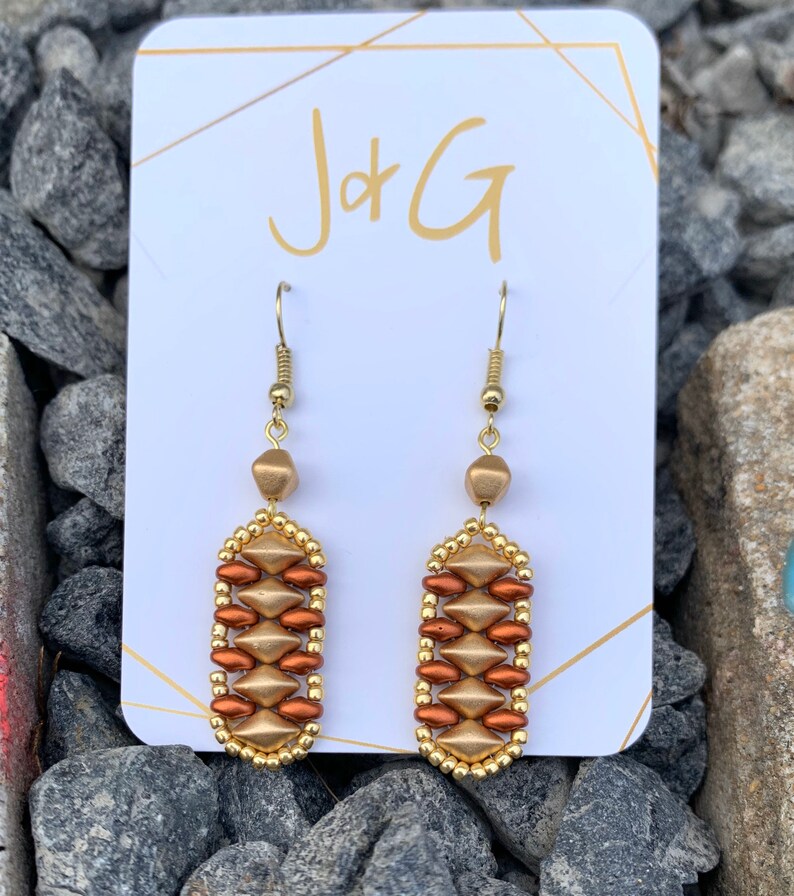 Dual Duo Drop Oval Earrings Gold /& Copper