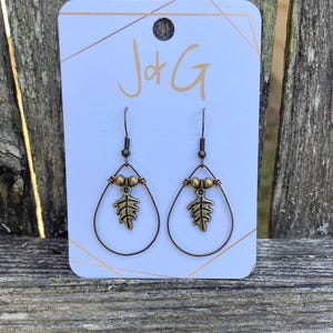 Caitlin Earrings • 2” Long • 30mm Bronze Teardrop • Oak Leaf