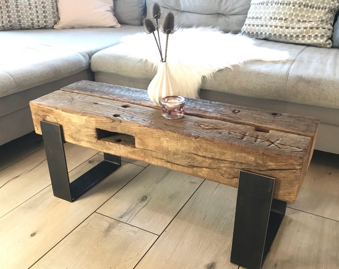 Beam table coffee table longboard steel frame oak beam old wood custom-made