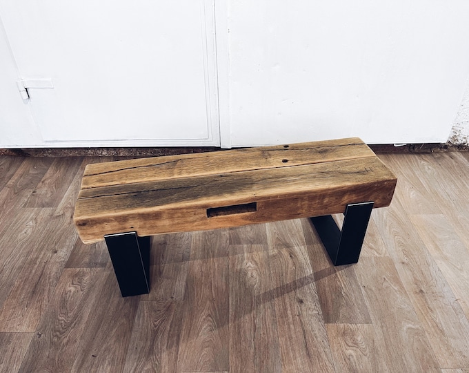 Beam table - coffee table with steel frame made of reclaimed wood - oak beams