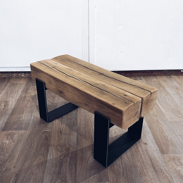 Table à poutres - table basse avec structure en acier en bois de récupération - poutres en chêne