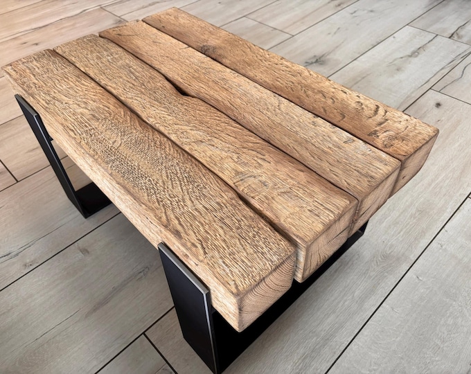 Beam table - coffee table with steel frame made of reclaimed wood - oak beams