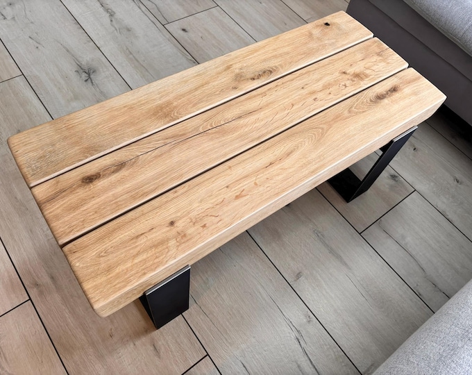 Beam table - coffee table with steel frame made of reclaimed wood - oak beams