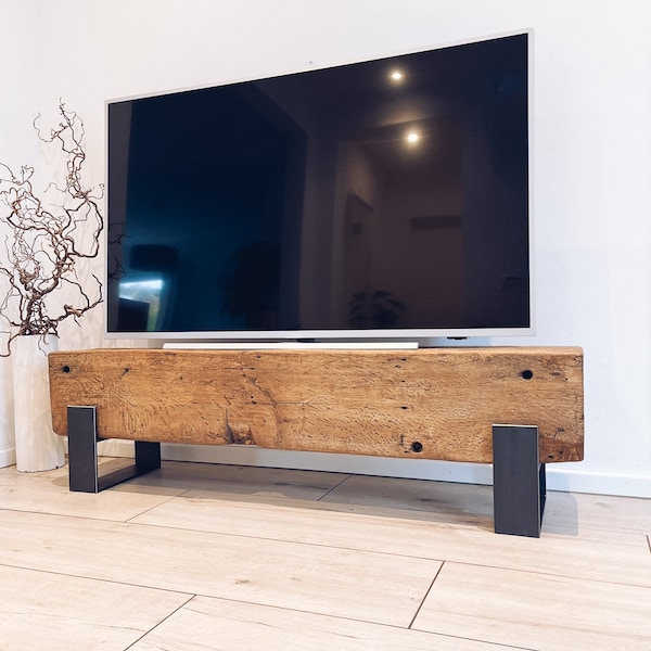 Oak longboard coffee table lowboard steel frame oak beams reclaimed wood made to measure