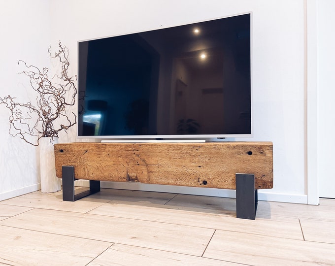 Oak longboard coffee table lowboard steel frame oak beam old wood custom-made