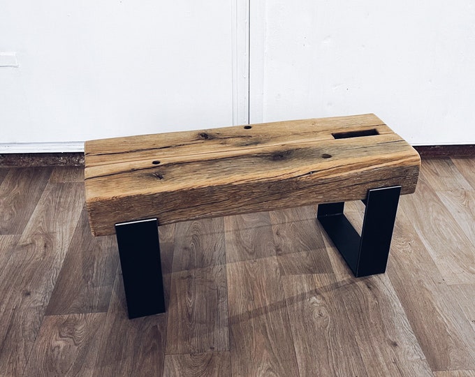 Beam table - coffee table with steel frame made of reclaimed wood - oak beams