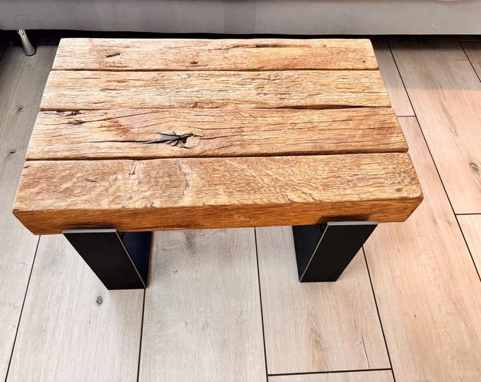 Beam table - coffee table with steel frame made of reclaimed wood - oak beams