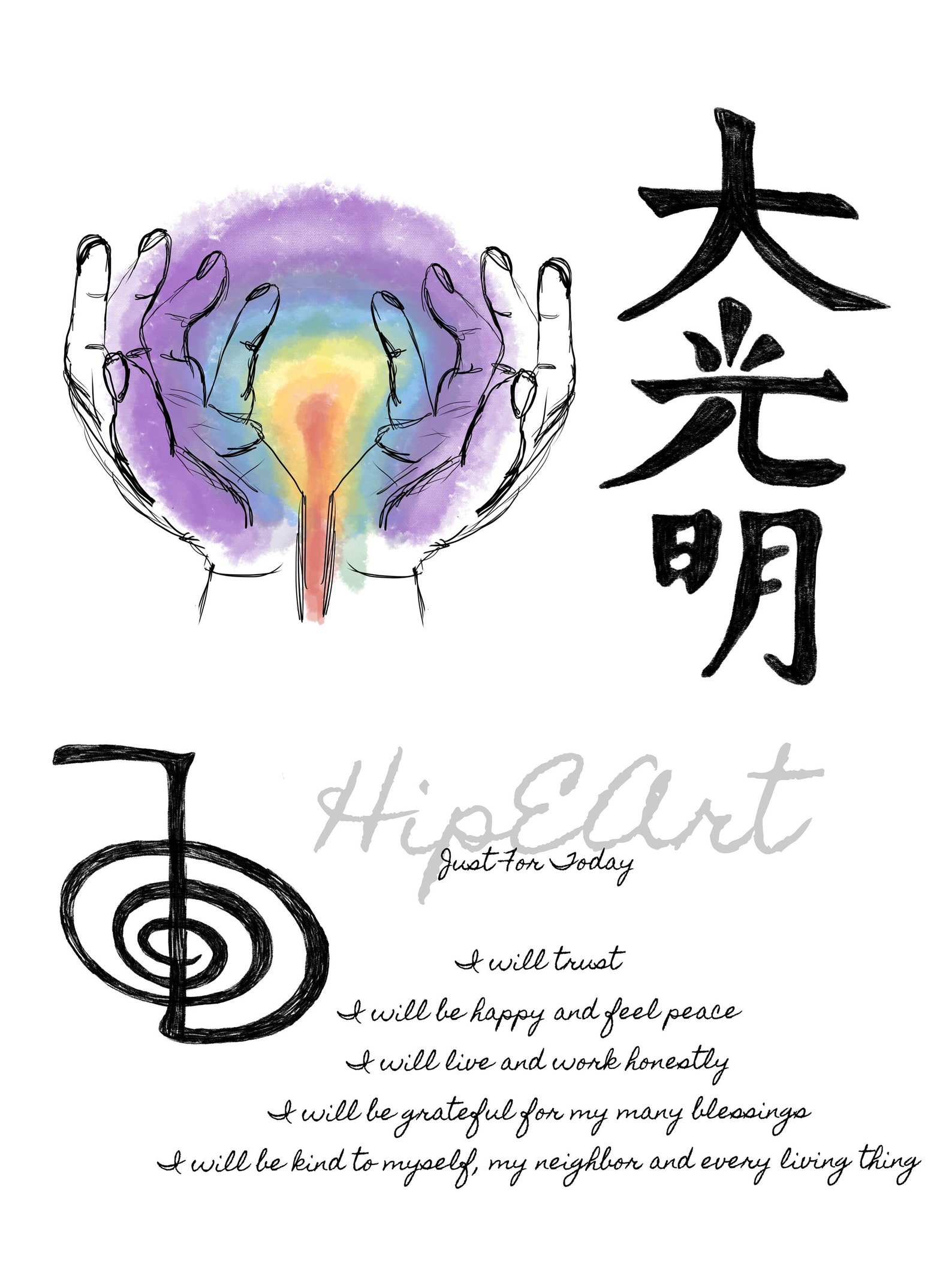 Reiki Print, With Reiki Level I, II, and Master Symbols: Cho Ku Rei ...