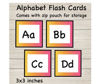 Alphabet Flash Cards- 3x3 inch Size, Laminated, Comes with Zip Pouch